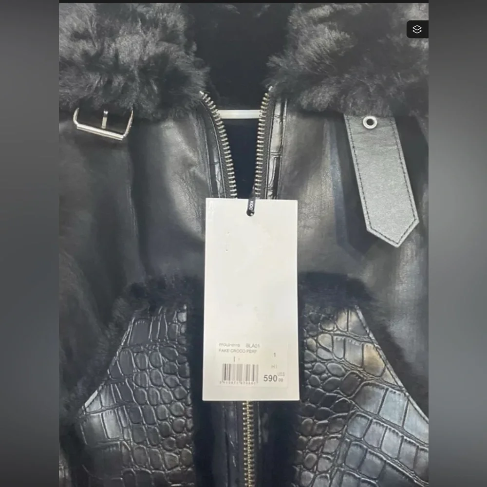 -THE KOOPLES Black Faux Croco Perf Coat Size 1 (US Size 4) - Picture 2 of 5